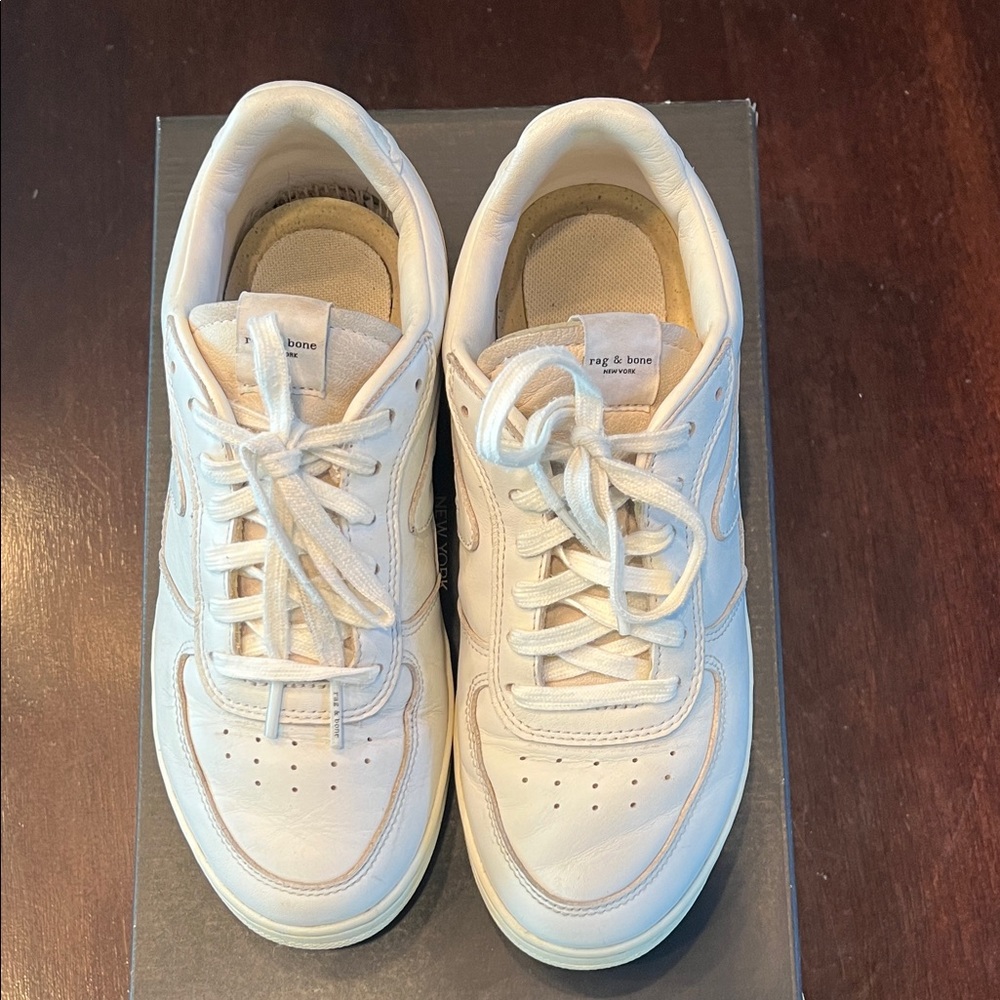 Rag & Bone Retro Court Off-White Lace-Up Leather Sneakers